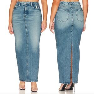 GOOD AMERICAN x REVOLVE Tube Maxi Denim Skirt Back Zip Slit GLS828T